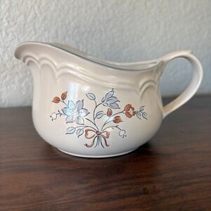 Vintage Cordella Japan‎ Stoneware Gravy Boat Blue Floral Farmhouse Serveware